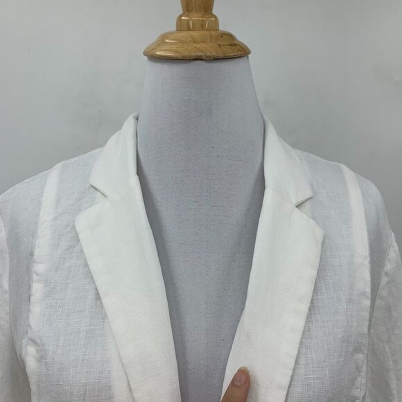 Saks Fifth Avenue Linen Blazer Womens M Medium White Open Front Notch Collar - Picture 3 of 12